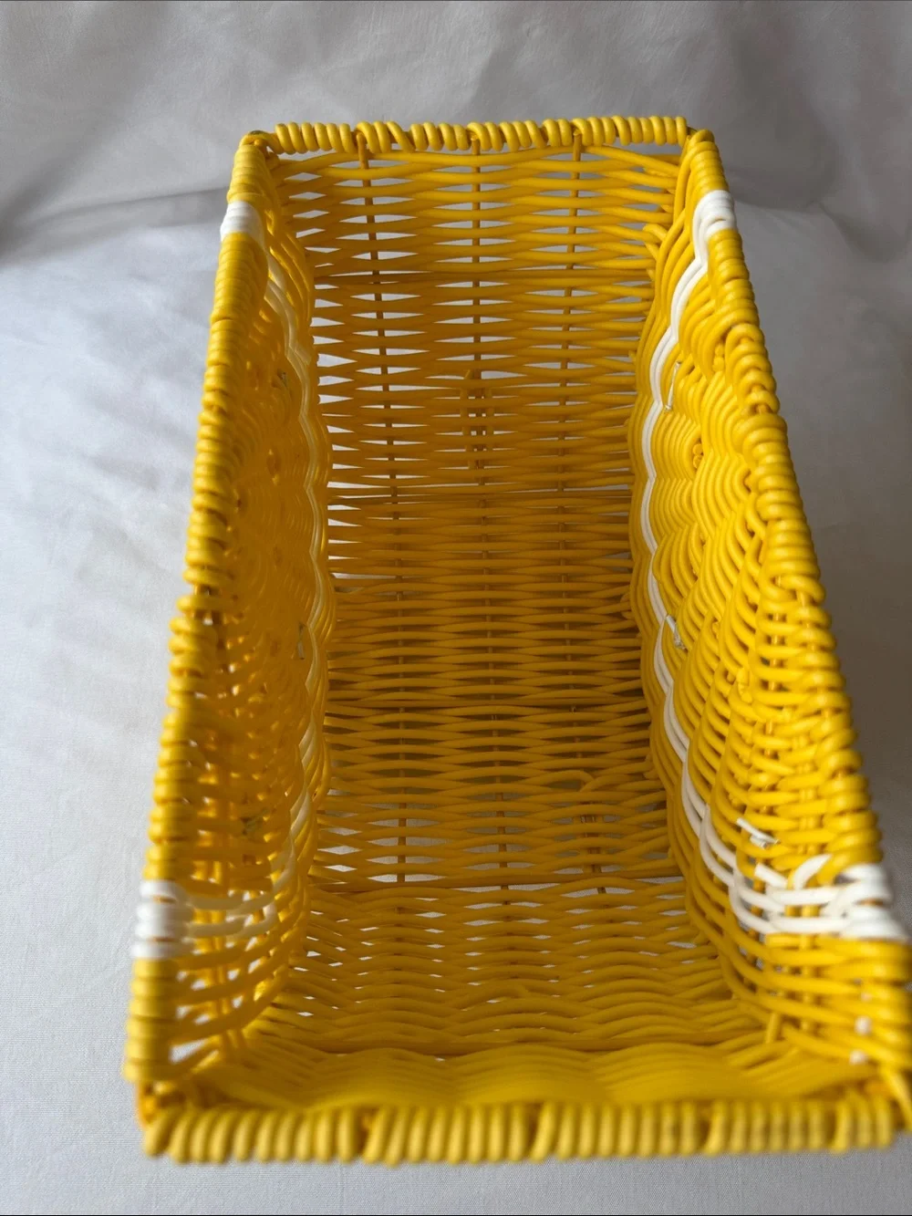 Yellow Woven Decorative Fruit Basket with White Details